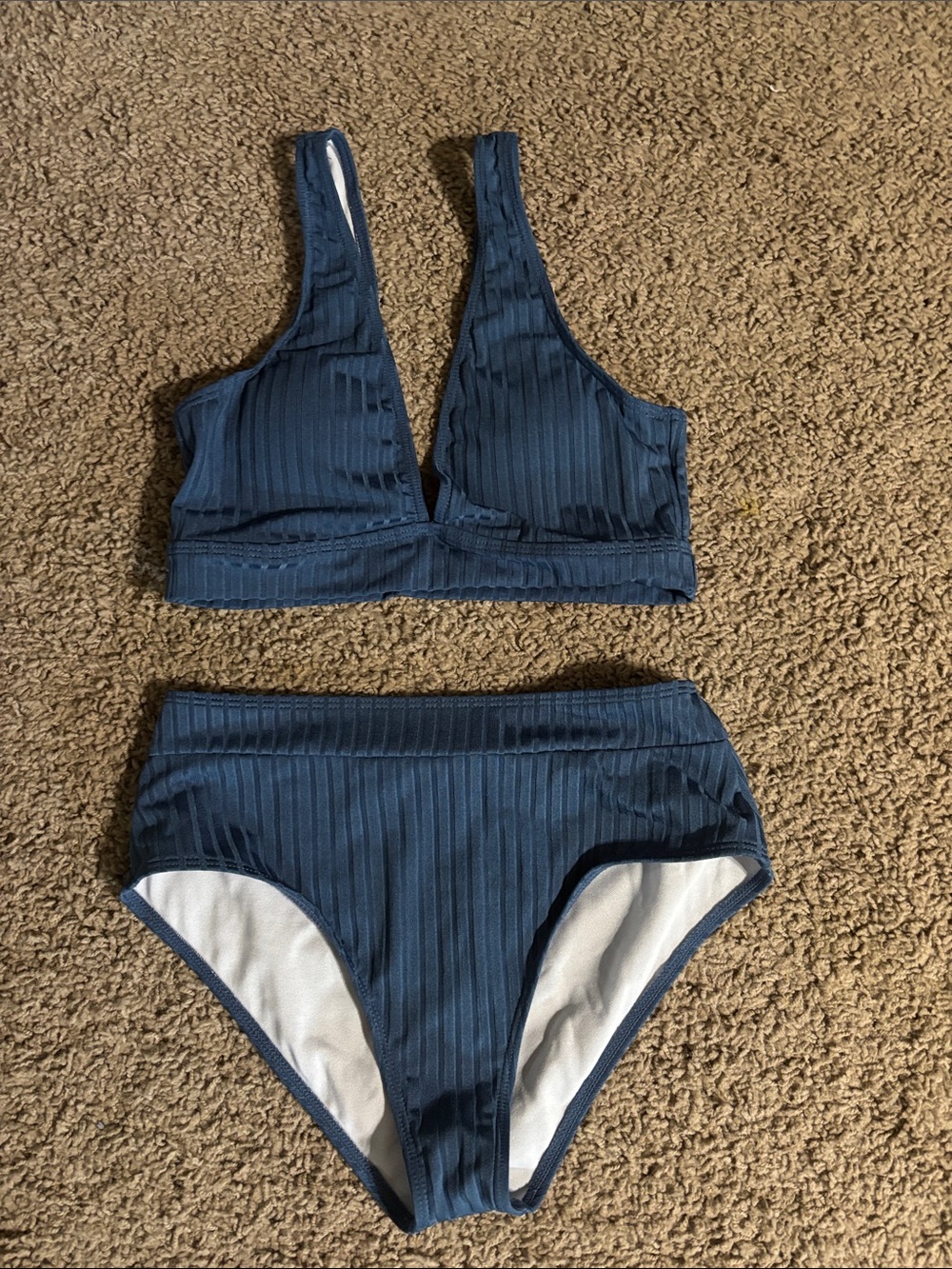 Ribbed Navy High-Waist Bikini Set